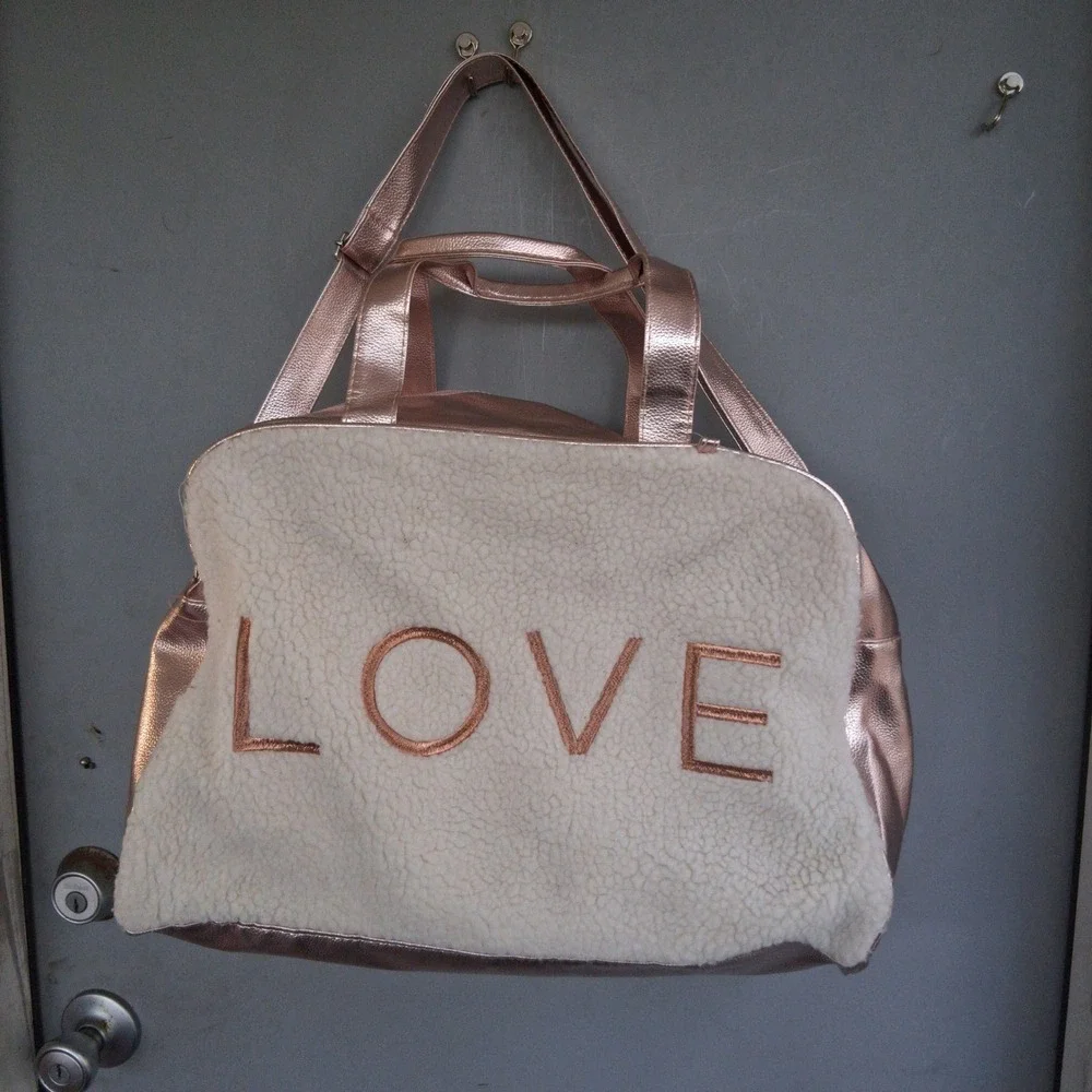 Vtg Y2K KMart Wonder Nation Rose Gold Metallic Fleece LOVE Baby Diaper Bag